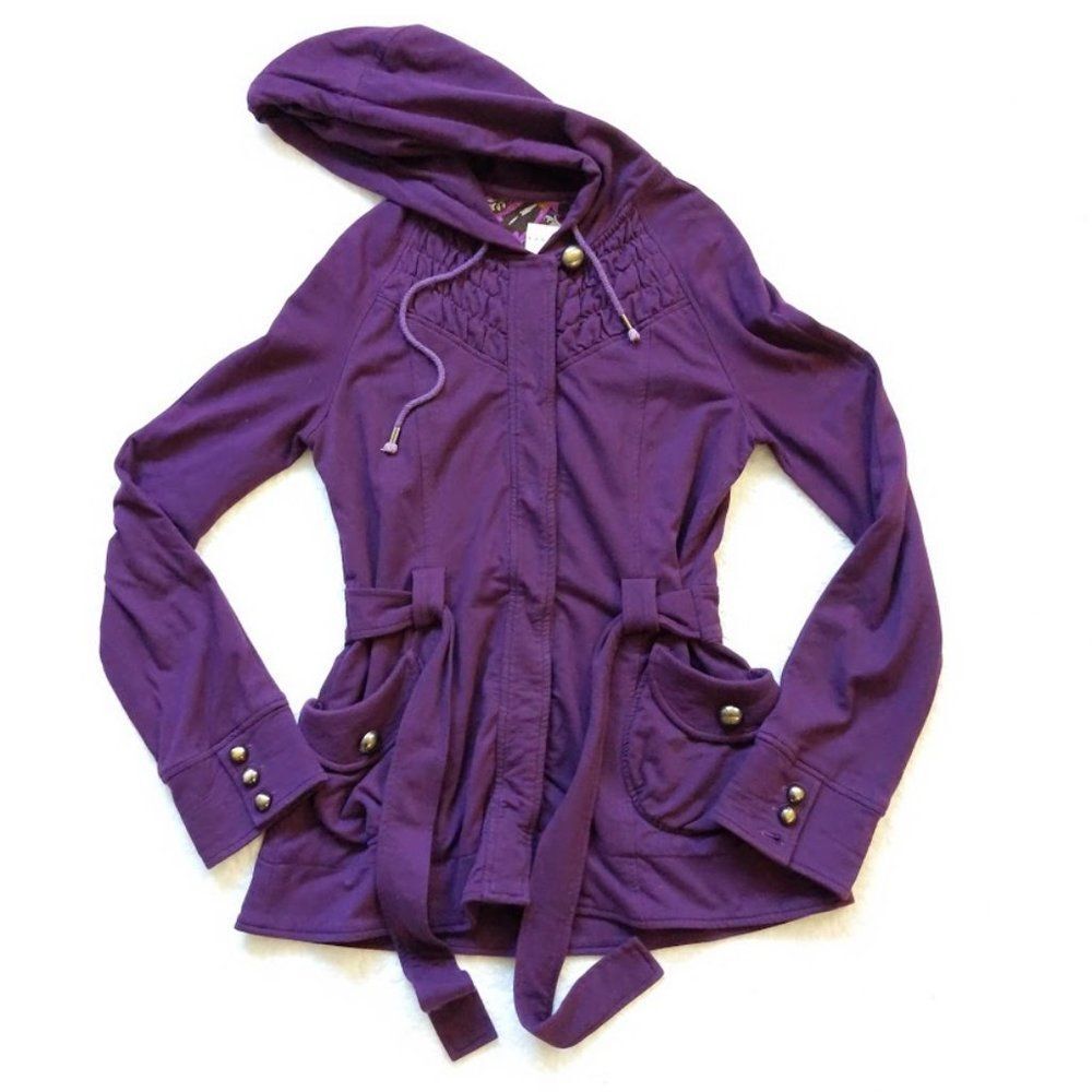 Sanctuary Jacket Hooded Jacket Snap Front Purple Ruching Size Medium
